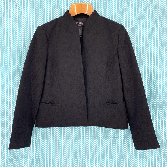 Studio by Liz Claiborne Petite Black Floral Jacquard Open Front Blazer, 16 - Picture 11 of 16